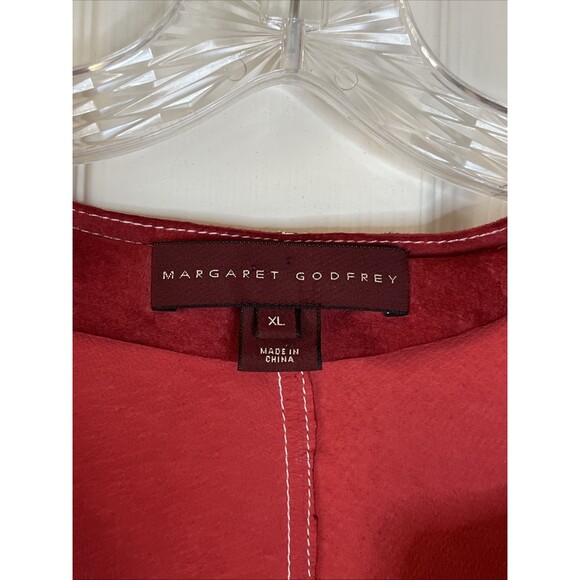 Vintage Red Suede Genuine Leather Shell Margaret Godfrey Western Boho Cape Sz XL - Picture 8 of 12